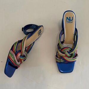 Elegant Blue Multicolor Strappy Heels Sandals